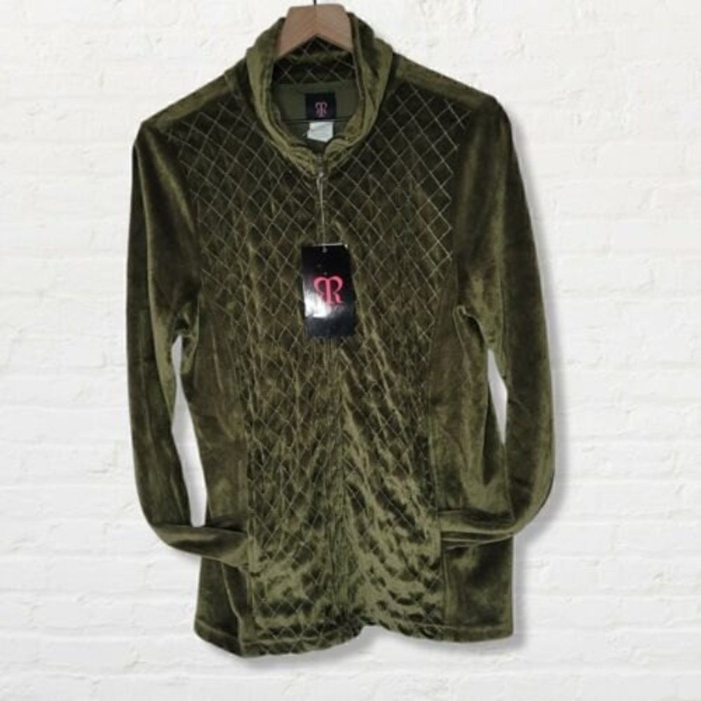 NWT ROK Zip Jacket Olive Green Quilted Pattern Velveteen Size Small